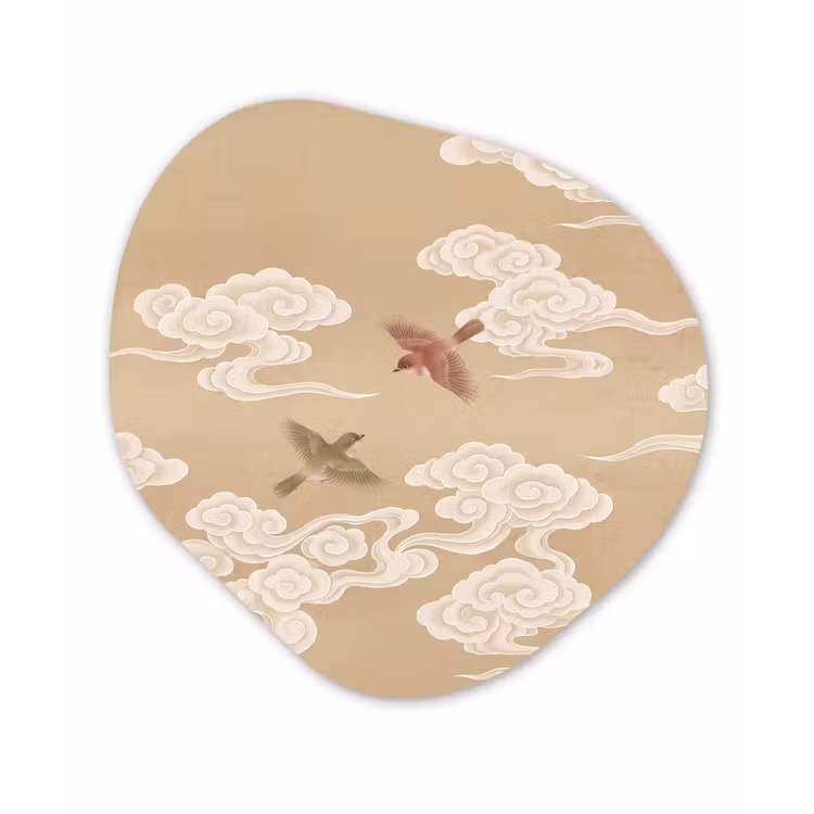 Vogels - Vliegen - Beige Wandcirkel Organisch Forex 3mm klein -3d