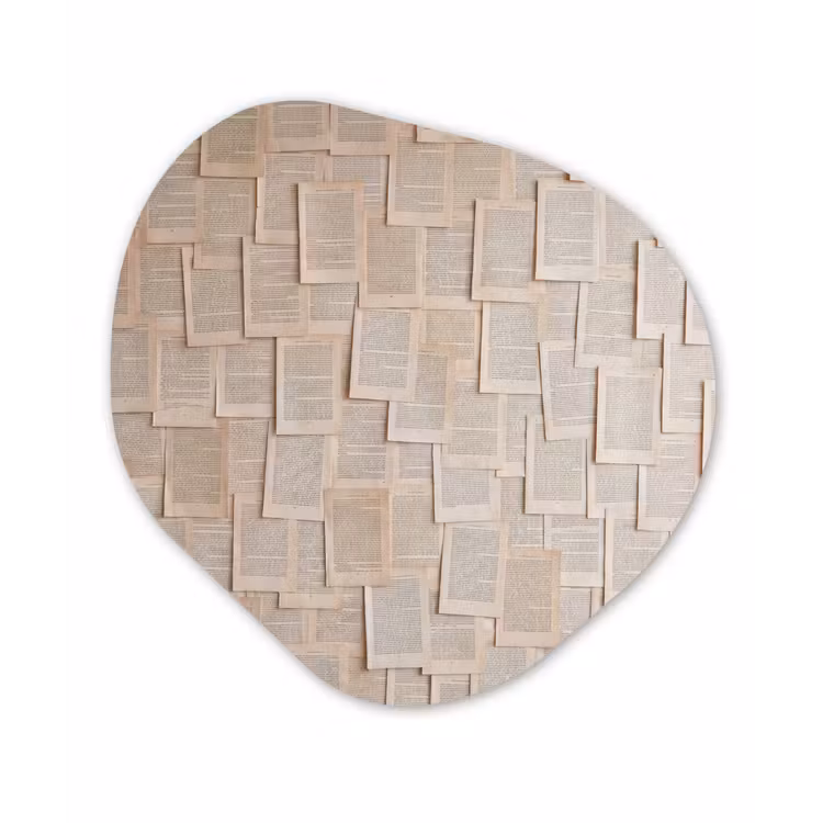 Boekpagina - Collage - Literatuur - Vintage - Beige Wandcirkel Organisch Forex 3mm klein -3d