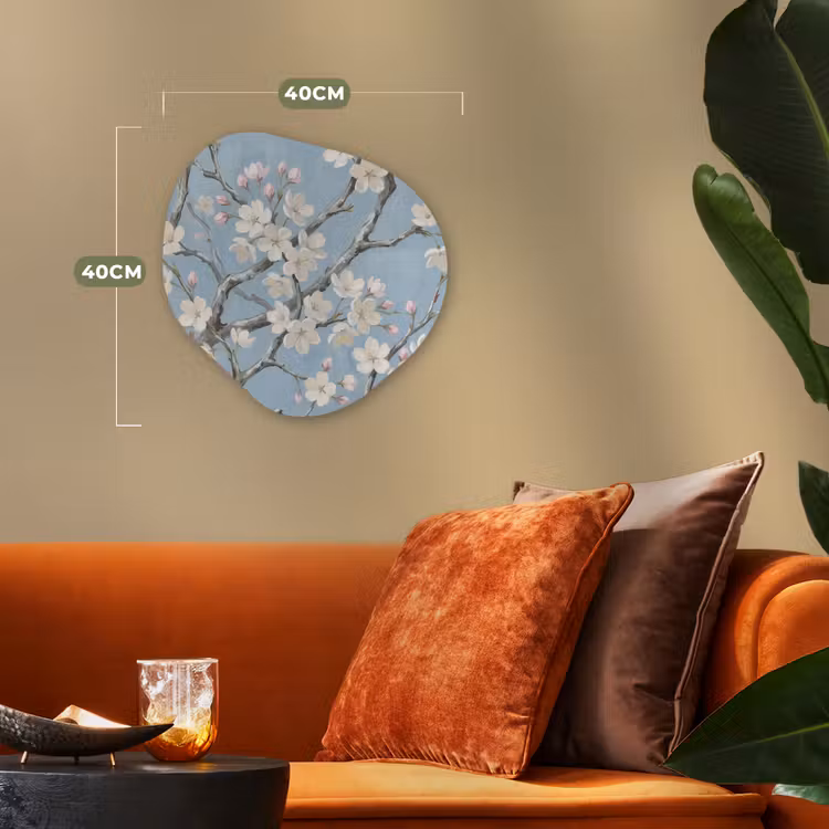 Takken - Kersenbloesem - Blauw Wandcirkel Organisch Forex 3mm klein -sfeer3