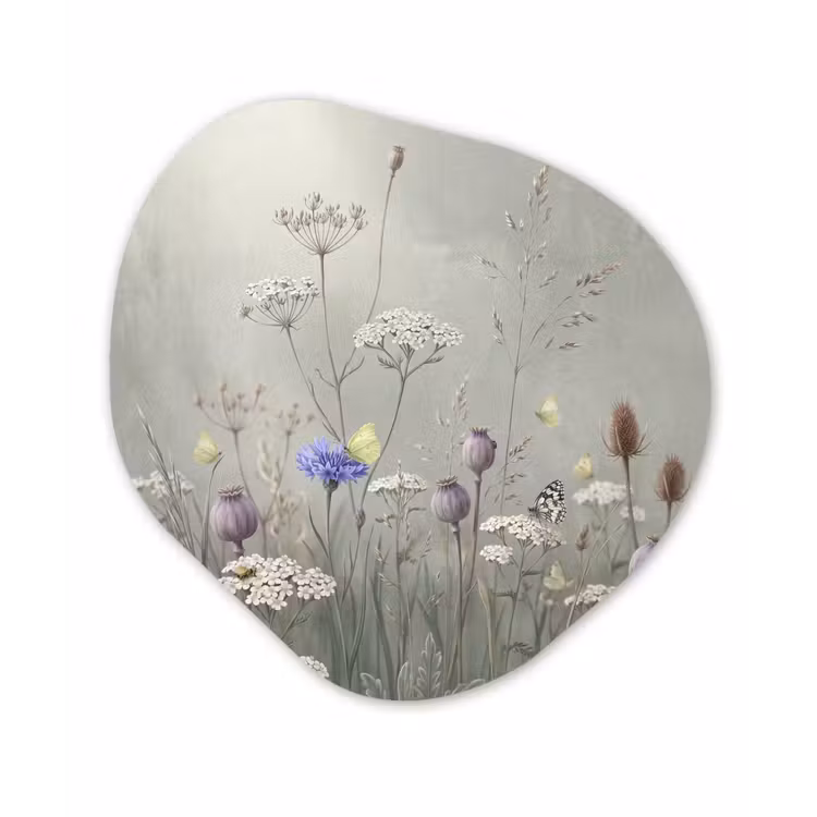 Vlinders - Wildbloemen - Illustratie - Kleurrijk Wandcirkel Organisch Forex 3mm klein -3d