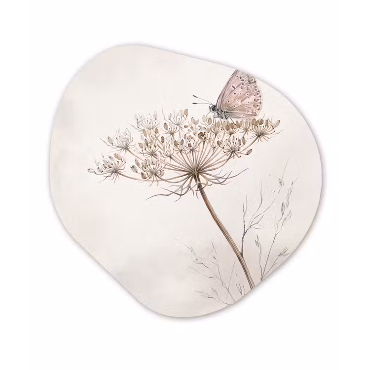 Vlinder - Bloem -Natuur - Beige Wandcirkel Organisch Forex 3mm klein -3d