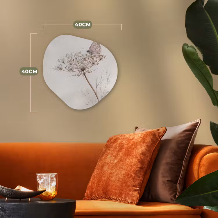 Vlinder - Bloem -Natuur - Beige Wandcirkel Organisch Forex 3mm klein -sfeer3