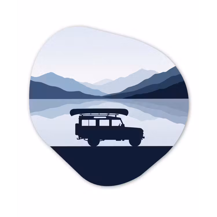Auto - Meer - Bergen - Blauw Wandcirkel Organisch Forex 3mm klein -3d
