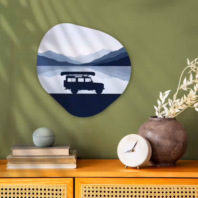 Auto - Meer - Bergen - Blauw Wandcirkel Organisch Forex 3mm klein -sfeer2