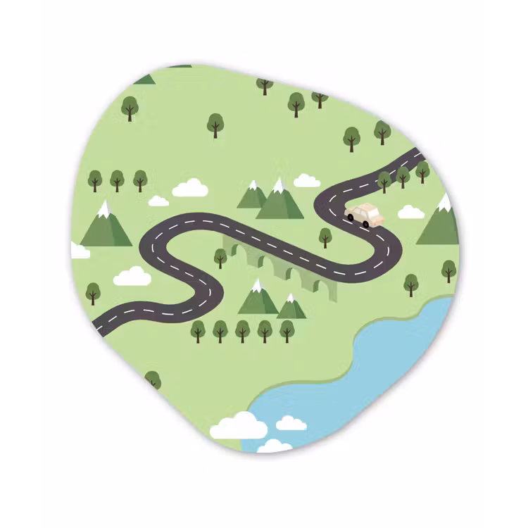 Auto - Bergweg - Natuur - Illustratie Wandcirkel Organisch Forex 3mm klein -3d