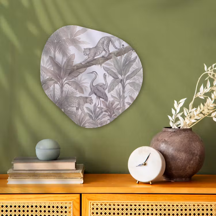 Kat - Vogel - Jungle - Illustratie - Dieren Wandcirkel Organisch Forex 3mm klein -sfeer2