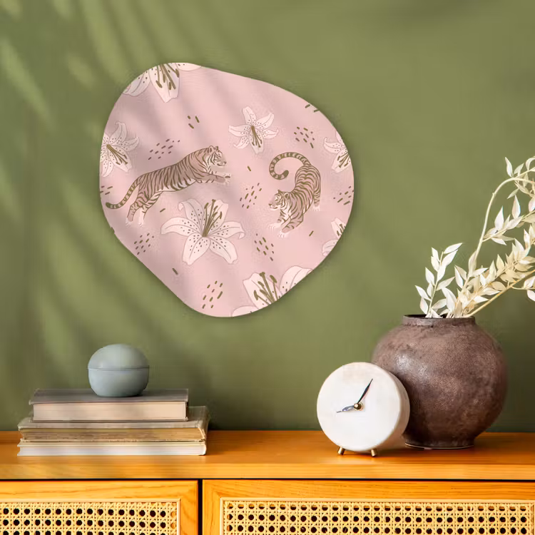 Kat - Springend - Bloemen - Abstract - Roze Wandcirkel Organisch Forex 3mm klein -sfeer2