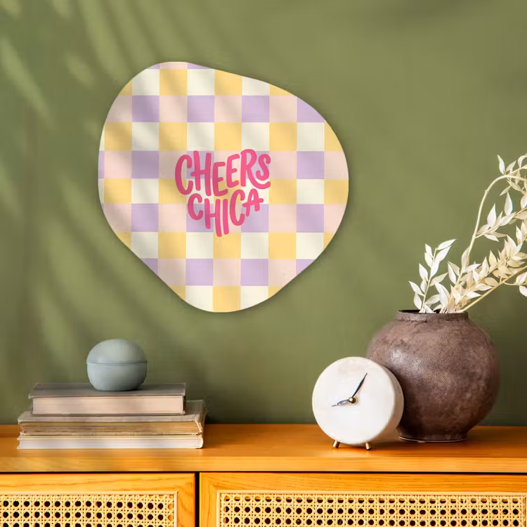 Cheers Chica - Ruitjes - Lila - Geel Wandcirkel Organisch Forex 3mm klein -sfeer2
