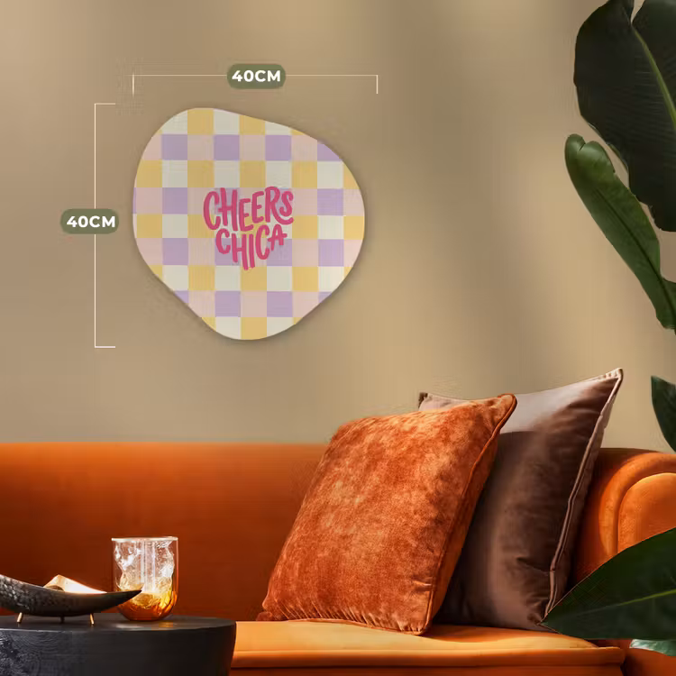 Cheers Chica - Ruitjes - Lila - Geel Wandcirkel Organisch Forex 3mm klein -sfeer3