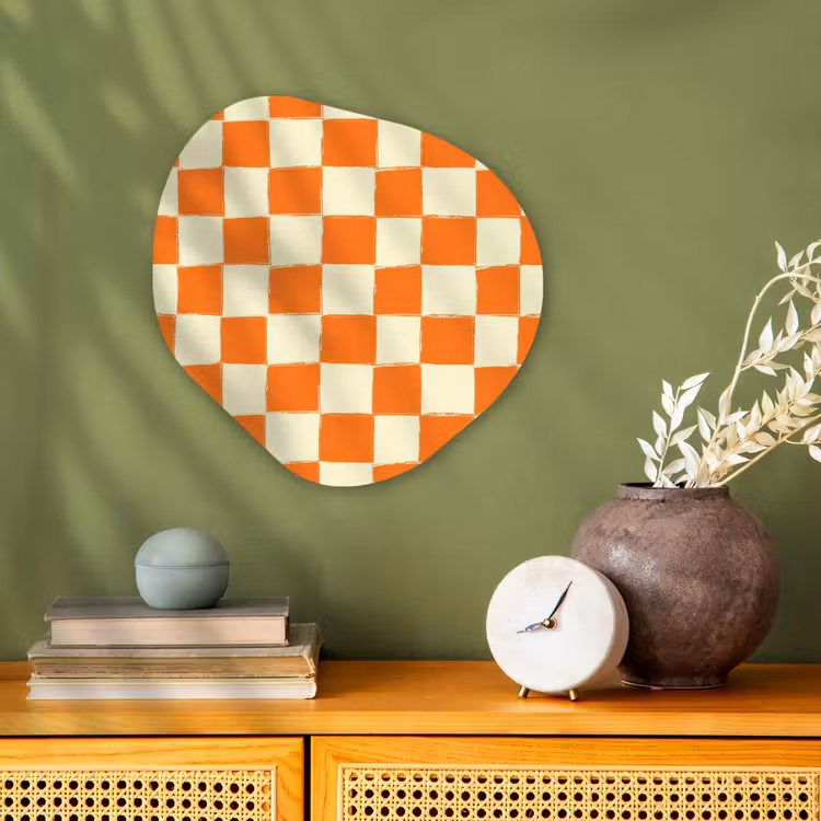 Schaak - Patroon - Oranje Wandcirkel Organisch Forex 3mm klein 629 -sfeer2