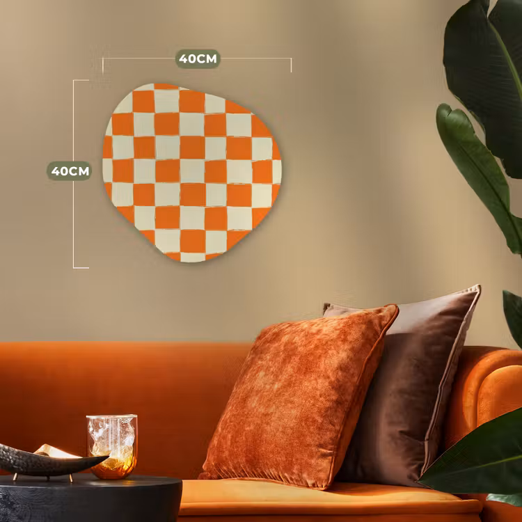 Schaak - Patroon - Oranje Wandcirkel Organisch Forex 3mm klein 629 -sfeer3