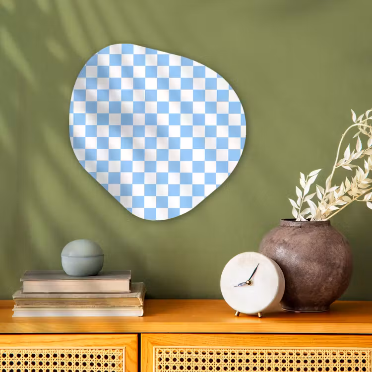 Schaakbord - Klassiek - Blauw Wandcirkel Organisch Forex 3mm klein 629 -sfeer2