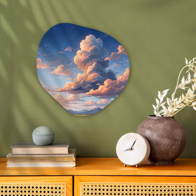 Wolken - Daghemel - Natuur - Illustratie - Oranje Wandcirkel Organisch Forex 3mm klein -sfeer2