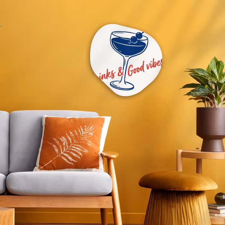 Cocktail - Glas - Illustratie - Blauw - Wit Wandcirkel Organisch Forex 3mm klein -sfeer4