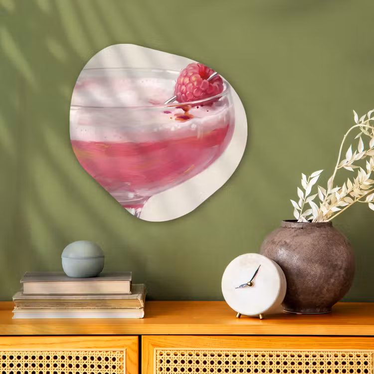Cocktail - Framboos - Drank - Modern - Roze Wandcirkel Organisch Forex 3mm klein -sfeer2