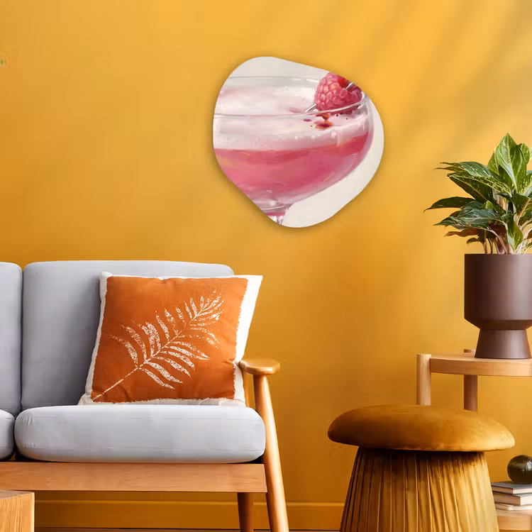 Cocktail - Framboos - Drank - Modern - Roze Wandcirkel Organisch Forex 3mm klein -sfeer4
