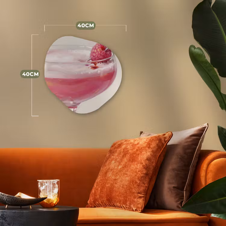 Cocktail - Framboos - Drank - Modern - Roze Wandcirkel Organisch Forex 3mm klein -sfeer3
