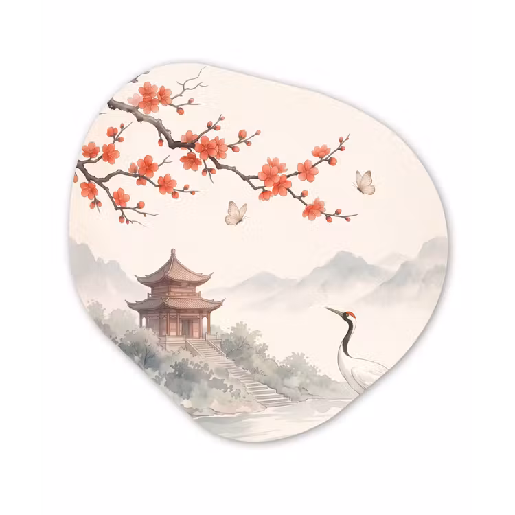 Kraanvogel - Azië - Klassiek Wandcirkel Organisch Forex 3mm klein -3d