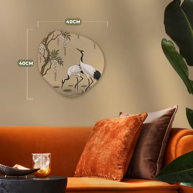 Kraanvogels - Water - Beige Wandcirkel Organisch Forex 3mm klein -sfeer3