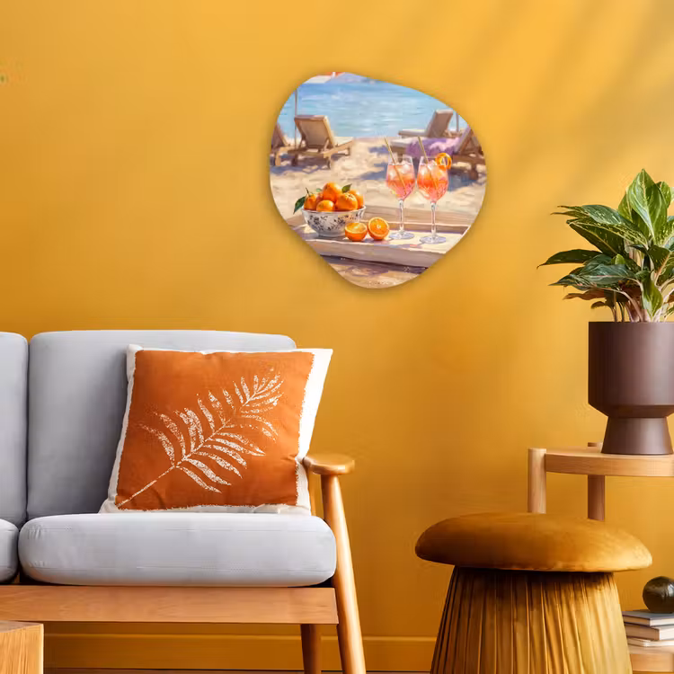 Drank - Glazen - Strand - Zomer - Oranje Wandcirkel Organisch Forex 3mm klein -sfeer4
