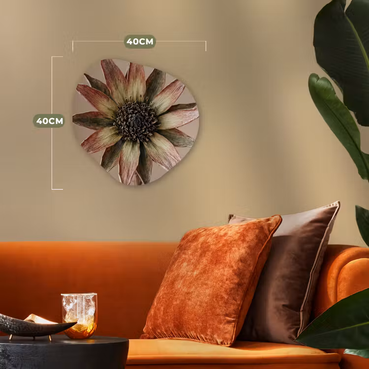 Droogbloem - Protea - Vintage - Beige - Rustiek Wandcirkel Organisch Forex 3mm klein -sfeer3