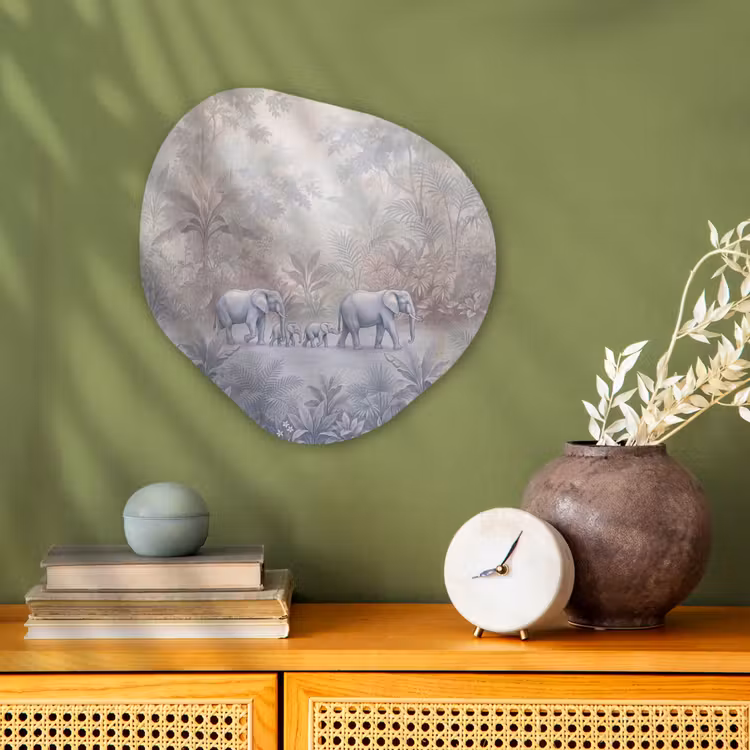 Olifant - Familie - Jungle - Illustratie - Grijs Wandcirkel Organisch Forex 3mm klein -sfeer2