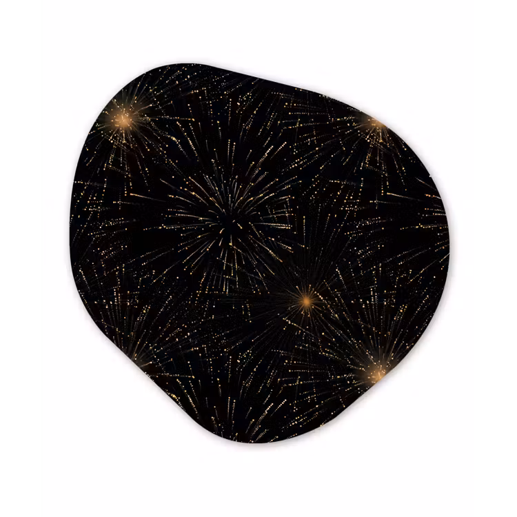 Vuurwerk - Patroon - Feestelijk - Goud - Zwart Wandcirkel Organisch Forex 3mm klein 629 -3d