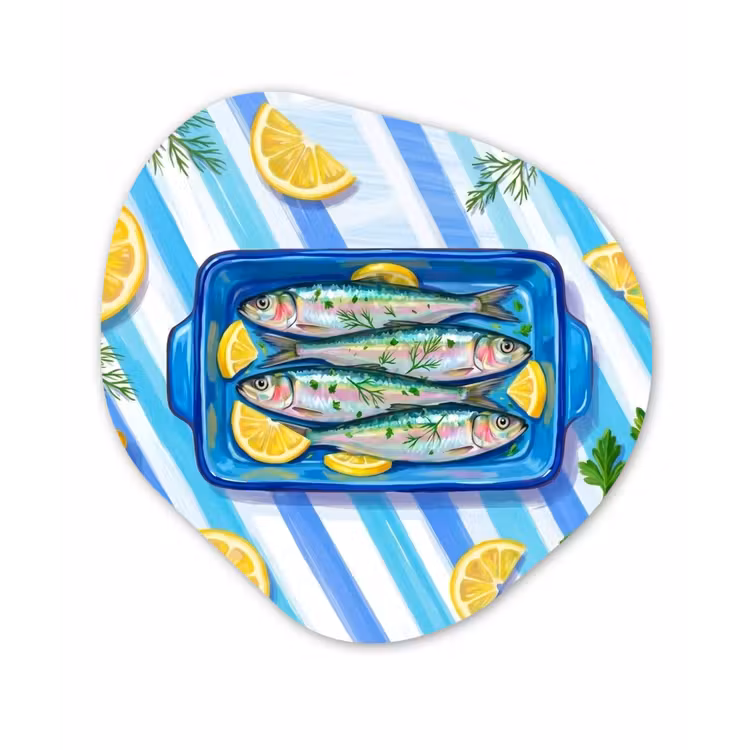 Vis - Citroen - Kruiden - Eten - Blauw Wandcirkel Organisch Forex 3mm klein -3d