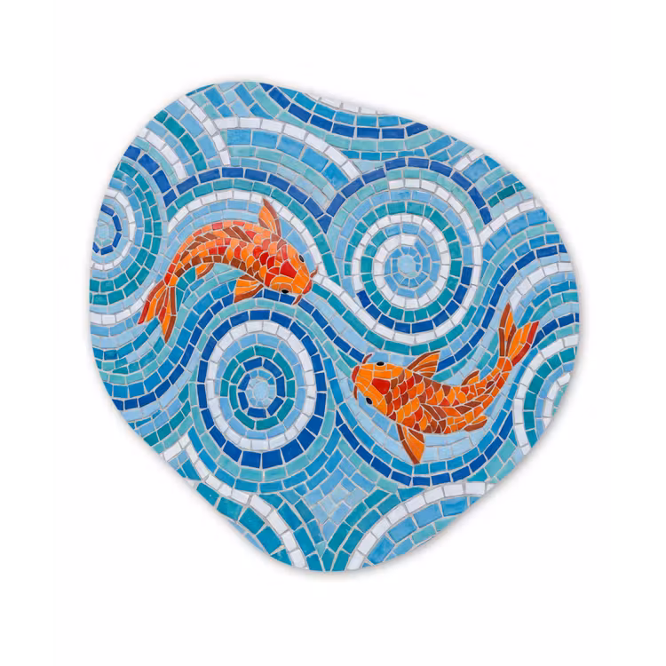 Vis - Mozaïek - Water - Decoratief - Blauw Wandcirkel Organisch Forex 3mm klein -3d