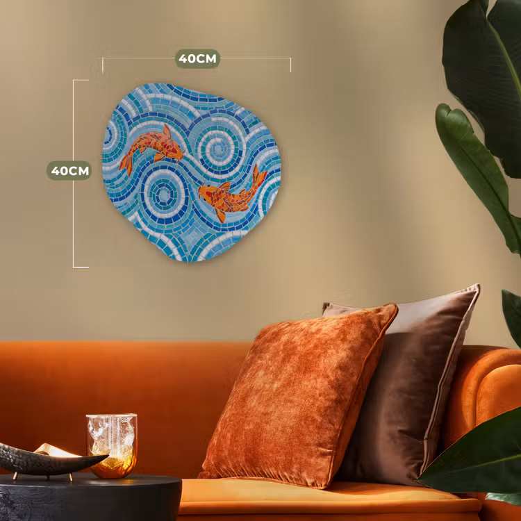 Vis - Mozaïek - Water - Decoratief - Blauw Wandcirkel Organisch Forex 3mm klein -sfeer3
