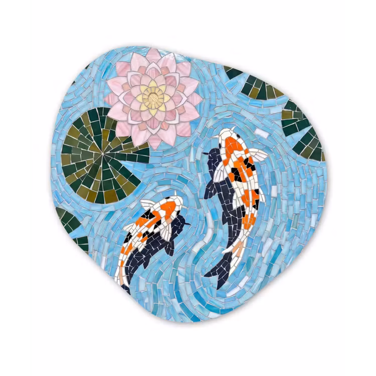 Vis - Water - Natuur - Mozaïek - Blauw Wandcirkel Organisch Forex 3mm klein -3d
