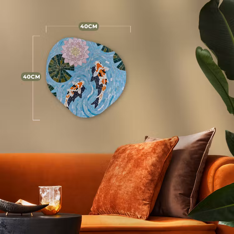 Vis - Water - Natuur - Mozaïek - Blauw Wandcirkel Organisch Forex 3mm klein -sfeer3