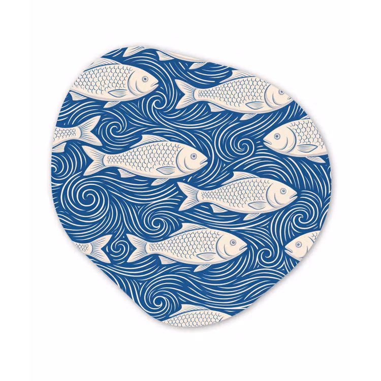 Vis - Water - Patroon - Grafisch - Blauw Wandcirkel Organisch Forex 3mm klein -3d