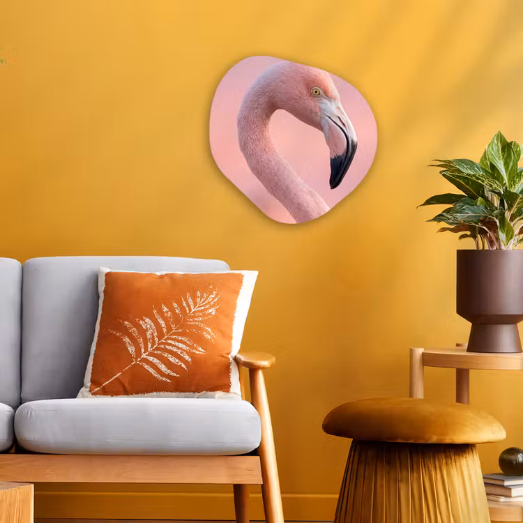 Flamingo - Portret - Roze Wandcirkel Organisch Forex 3mm klein -sfeer4