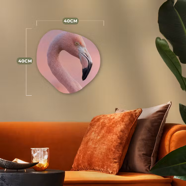 Flamingo - Portret - Roze Wandcirkel Organisch Forex 3mm klein -sfeer3