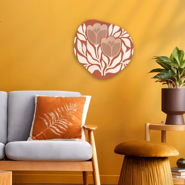 Bloemen - Abstract - Modern - Beige - Natuur Wandcirkel Organisch Forex 3mm klein -sfeer4