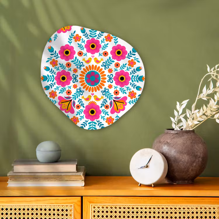 Bloemen - Vogel - Patroon - Kleurrijk - Modern Wandcirkel Organisch Forex 3mm klein -sfeer2