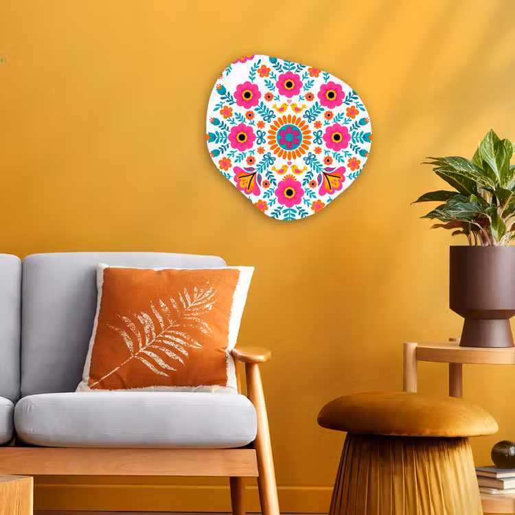Bloemen - Vogel - Patroon - Kleurrijk - Modern Wandcirkel Organisch Forex 3mm klein -sfeer4