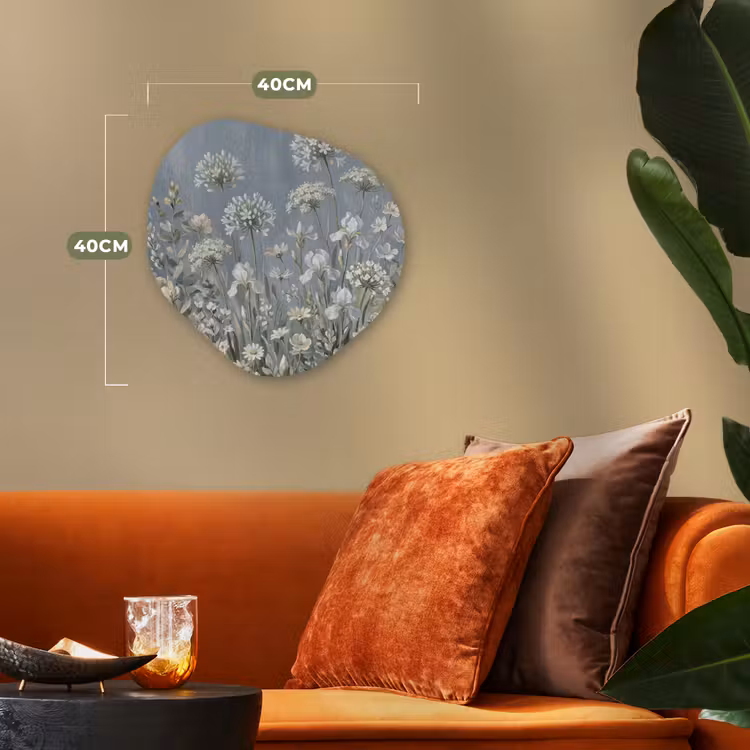 Bloemen - Botanisch - Blauw Wandcirkel Organisch Forex 3mm klein -sfeer3