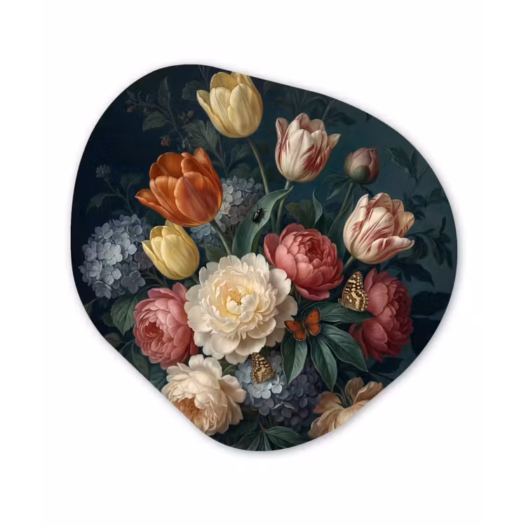 Bloemen - Boeket - Natuur - Klassiek - Donker Wandcirkel Organisch Forex 3mm klein -3d