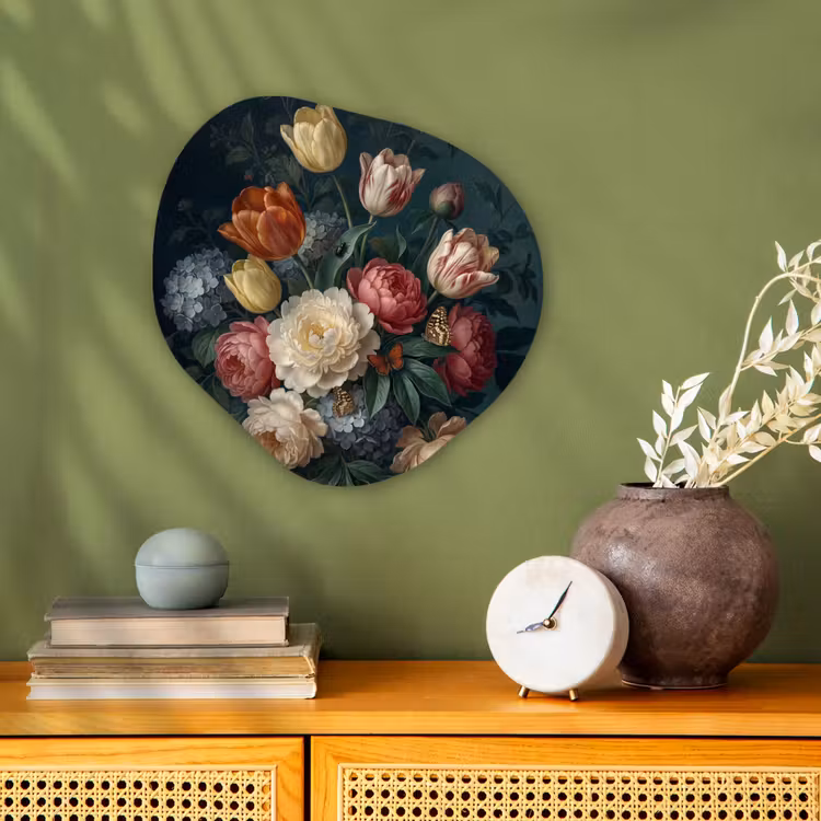 Bloemen - Boeket - Natuur - Klassiek - Donker Wandcirkel Organisch Forex 3mm klein -sfeer2