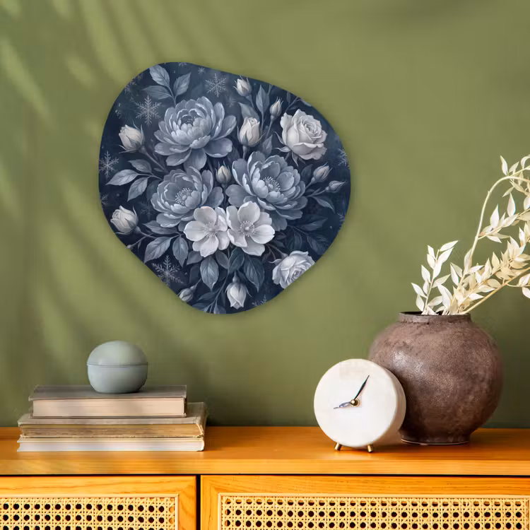 Bloemen - Boeket - Winter - Abstract - Blauw Wandcirkel Organisch Forex 3mm klein -sfeer2