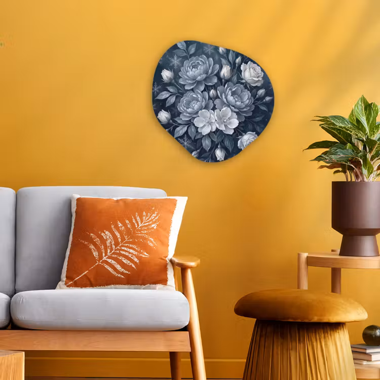 Bloemen - Boeket - Winter - Abstract - Blauw Wandcirkel Organisch Forex 3mm klein -sfeer4