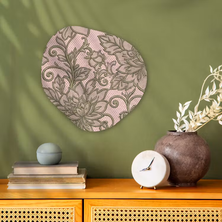Bloemen - Kant - Patroon - Klassiek - Groen Wandcirkel Organisch Forex 3mm klein -sfeer2