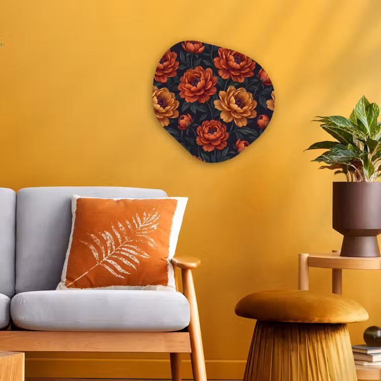 Bloemen - Bladeren - Natuur - Modern - Oranje Wandcirkel Organisch Forex 3mm klein -sfeer4
