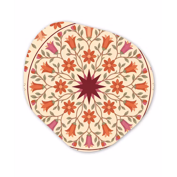 Bloemen - Mandala - Decoratief - Rood Wandcirkel Organisch Forex 3mm klein -3d