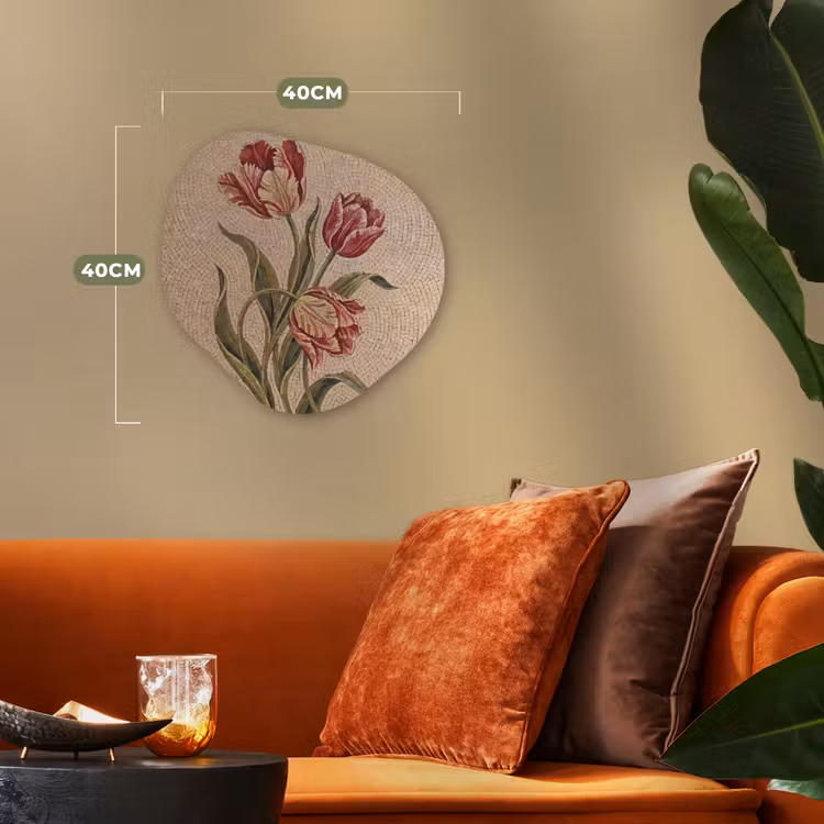 Bloemen - Mozaïek - Rood - Groen - Kunst Wandcirkel Organisch Forex 3mm klein -sfeer3