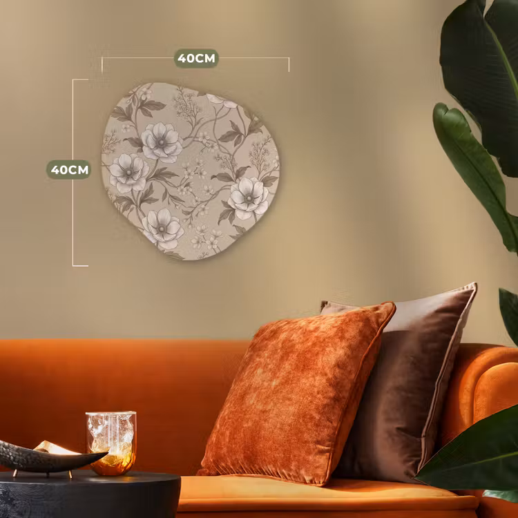 Bloemen - Patroon - Beige Wandcirkel Organisch Forex 3mm klein -sfeer3
