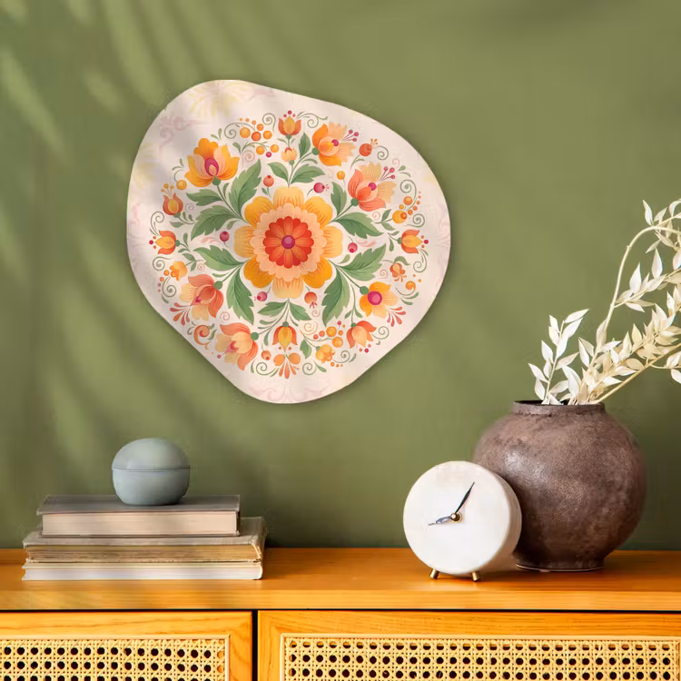 Bloemen - Patroon - Decoratief - Oranje Wandcirkel Organisch Forex 3mm klein -sfeer2