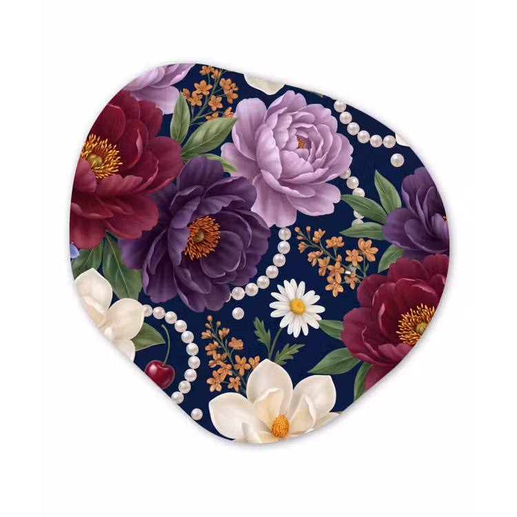 Bloemen - Parels - Decoratie - Modern - Blauw Wandcirkel Organisch Forex 3mm klein -3d